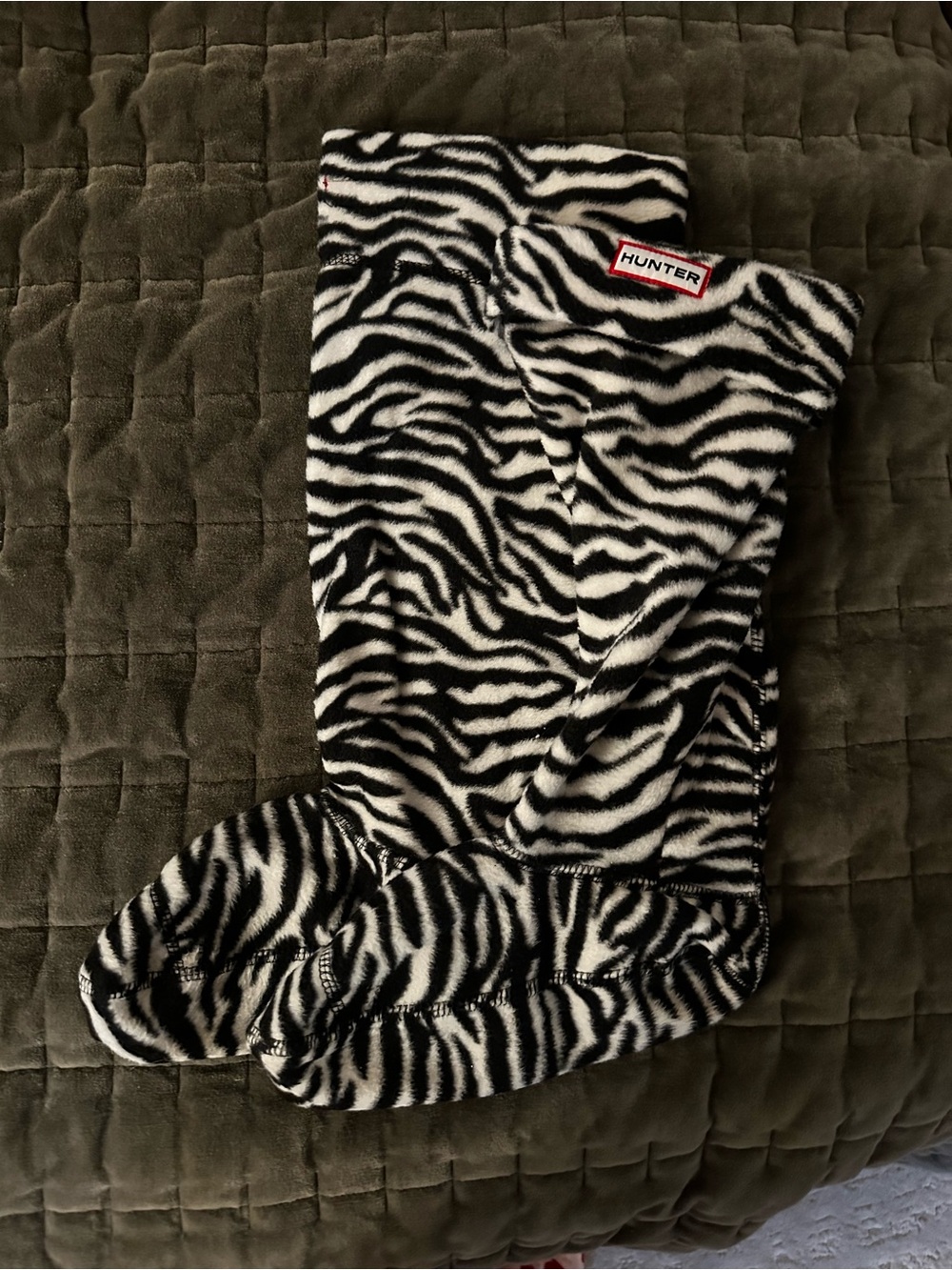 Hunter Zebra Print Fleece Boot Socks - Black & White